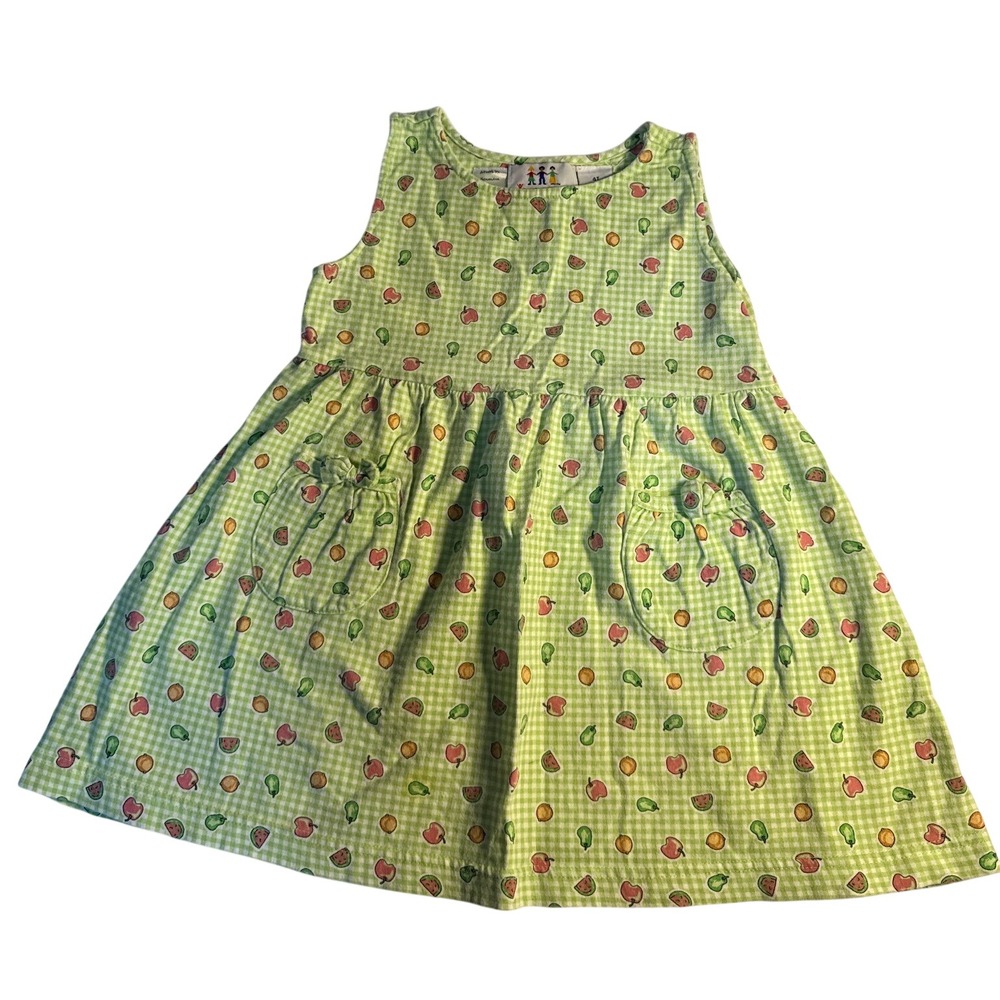 Vintage 90s Save the Children Newton Trading Co. Falling Fruit Gingham 4T Dress